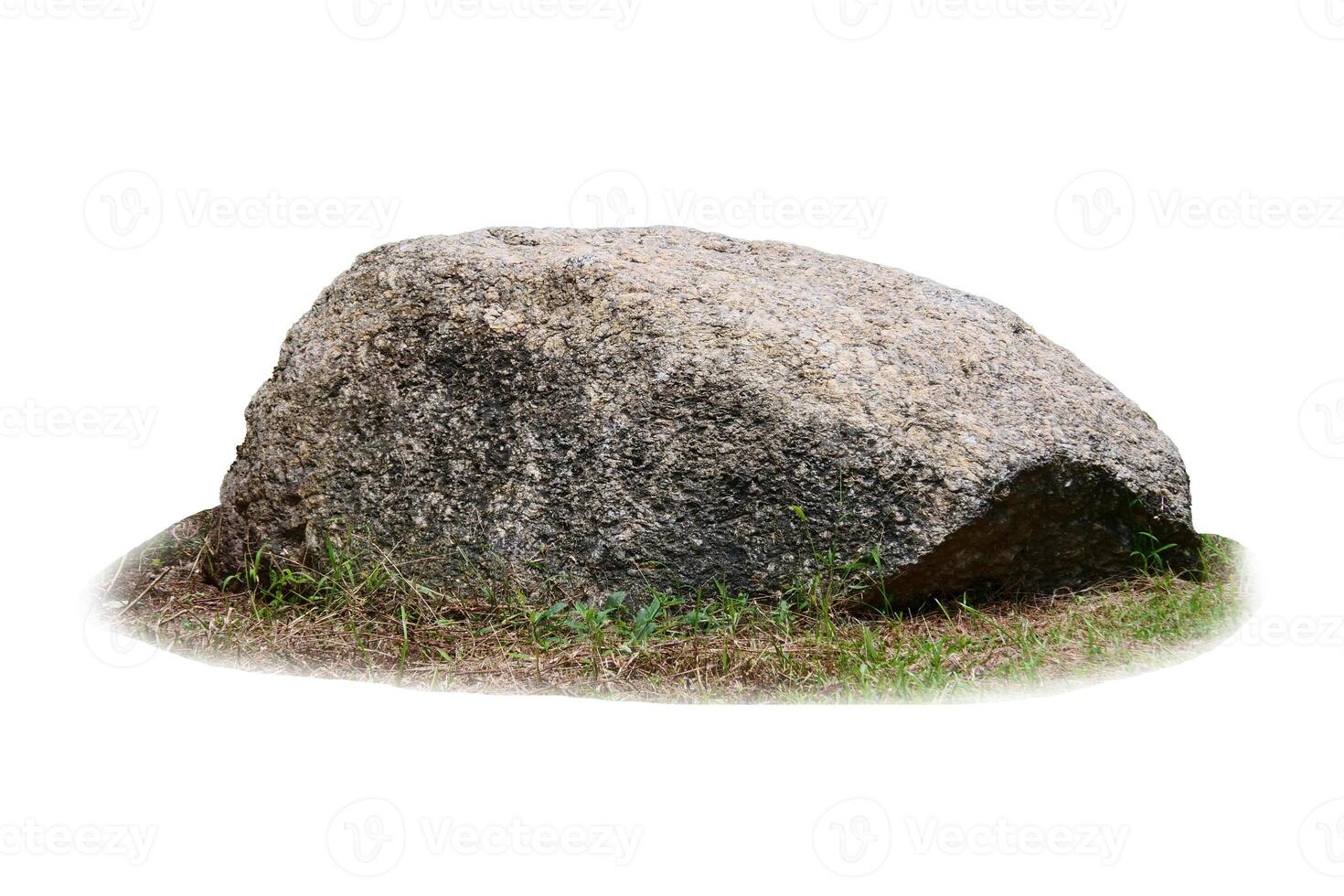 Large Natural Rock on Grass Isolated on White Background for Landscaping and Garden Design photo