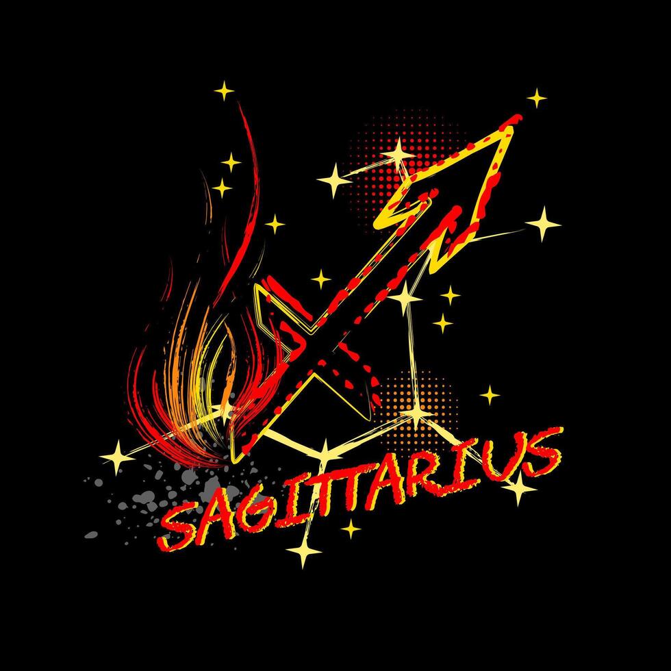 Grunge label with icon of zodiac sign Sagittarius vector