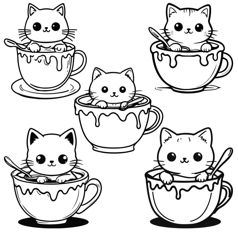 Little cat in a coffee cup, cat cup . vector