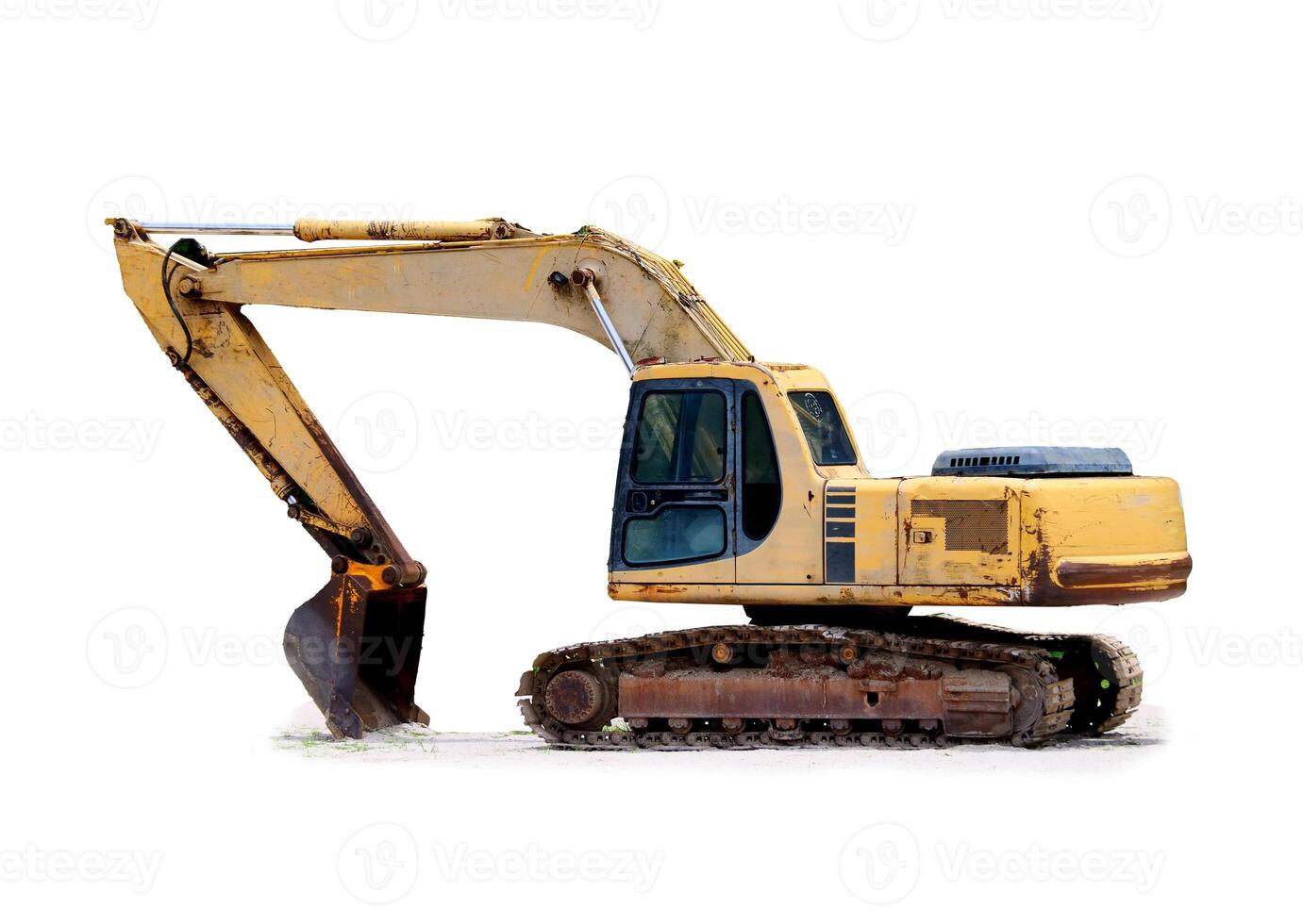Yellow Excavator on White Background Isolated Heavy Construction Equipment Machinery photo