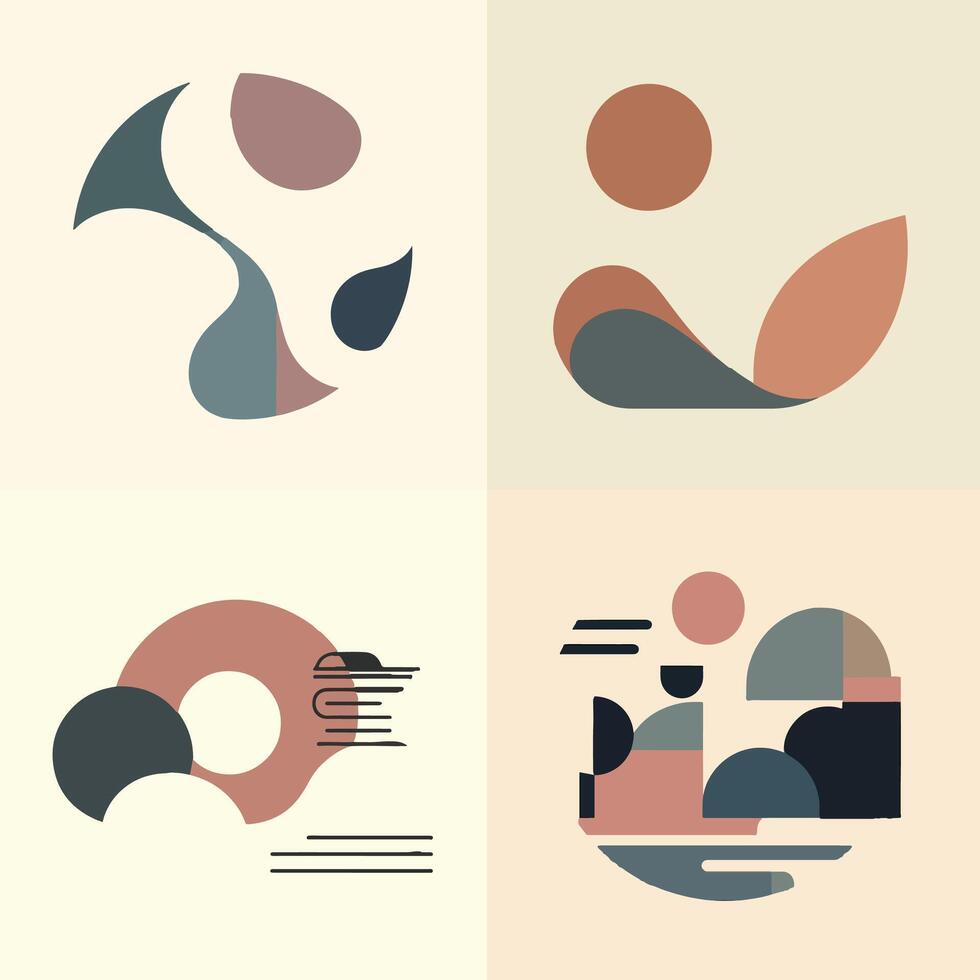 Modern minimalist shape, abstract plants and objects on simple background vector