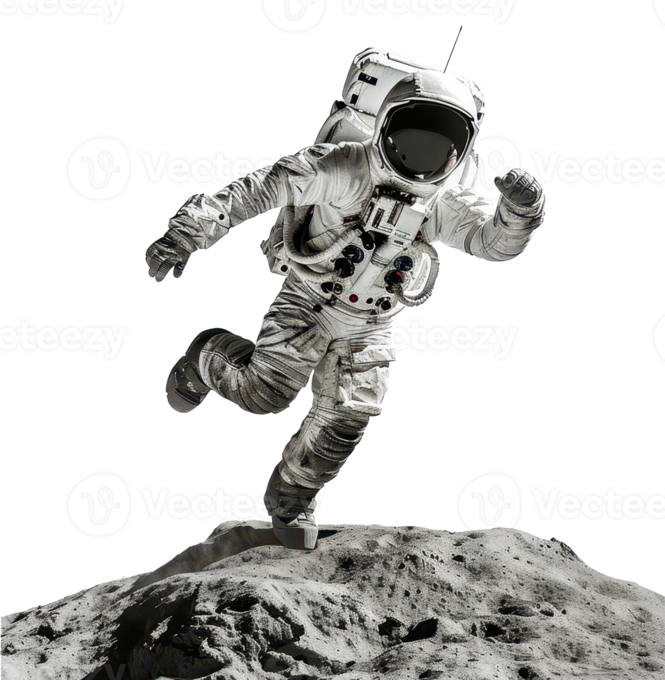 astronaut jumping on the moon isolated on a transparent backgrou png