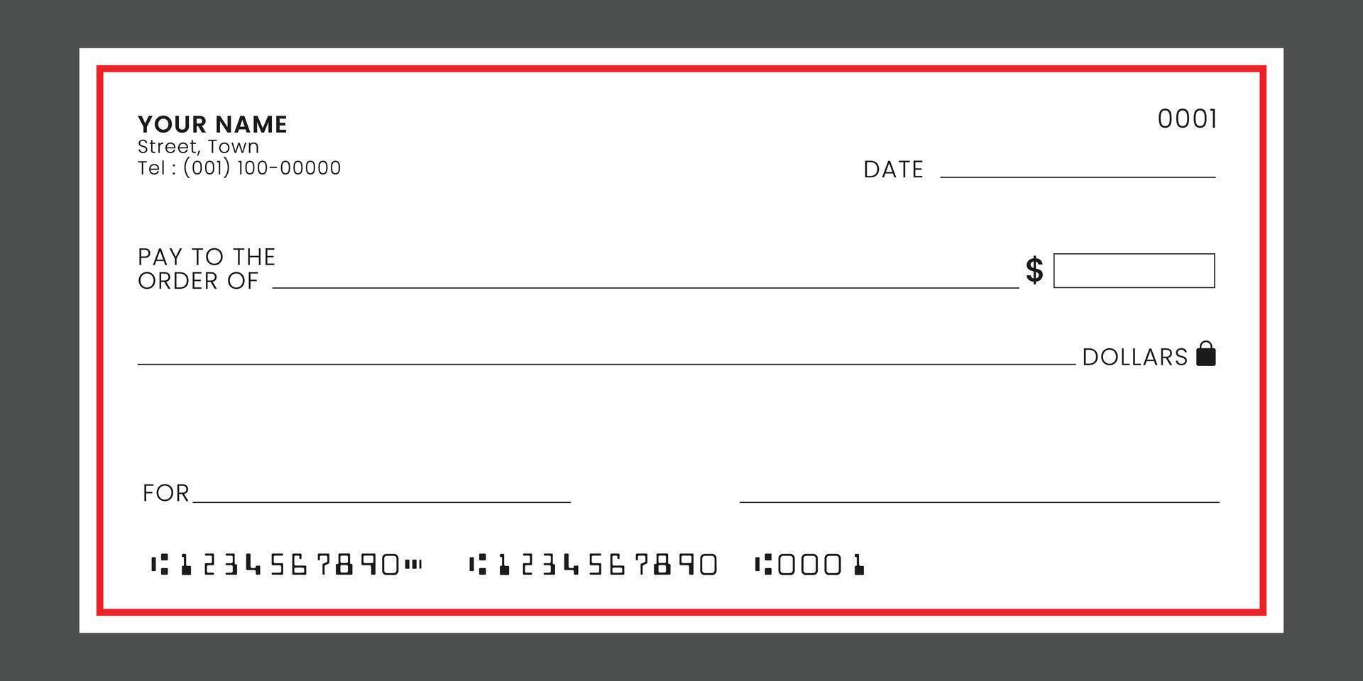 Check Chequebook template. Blank bank cheque for banknote, payment design. vector