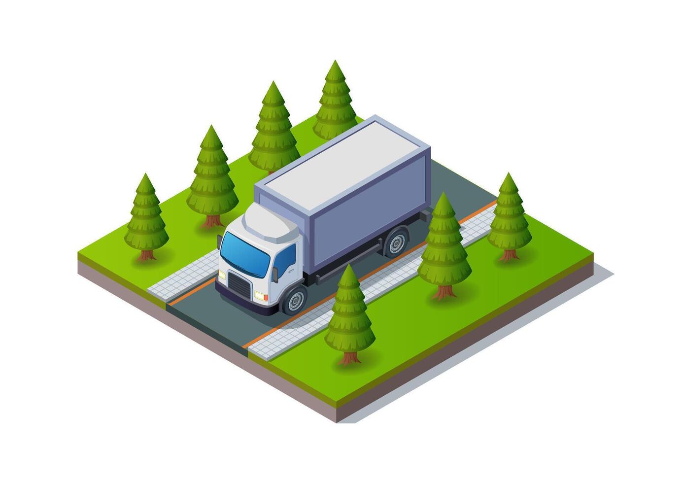 Isometric truck passing on the highway vector