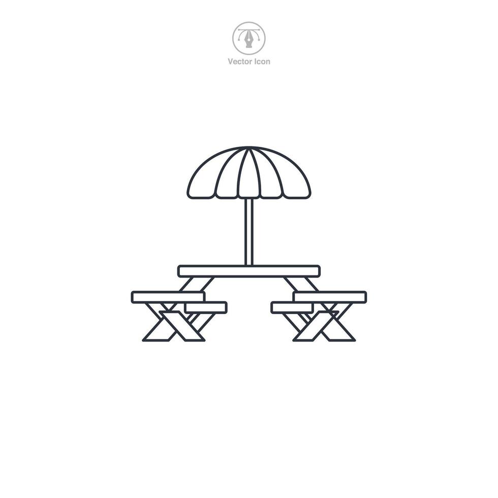 Biergarten Table, Oktoberfest wood food table icon symbol illustration isolated on white background vector