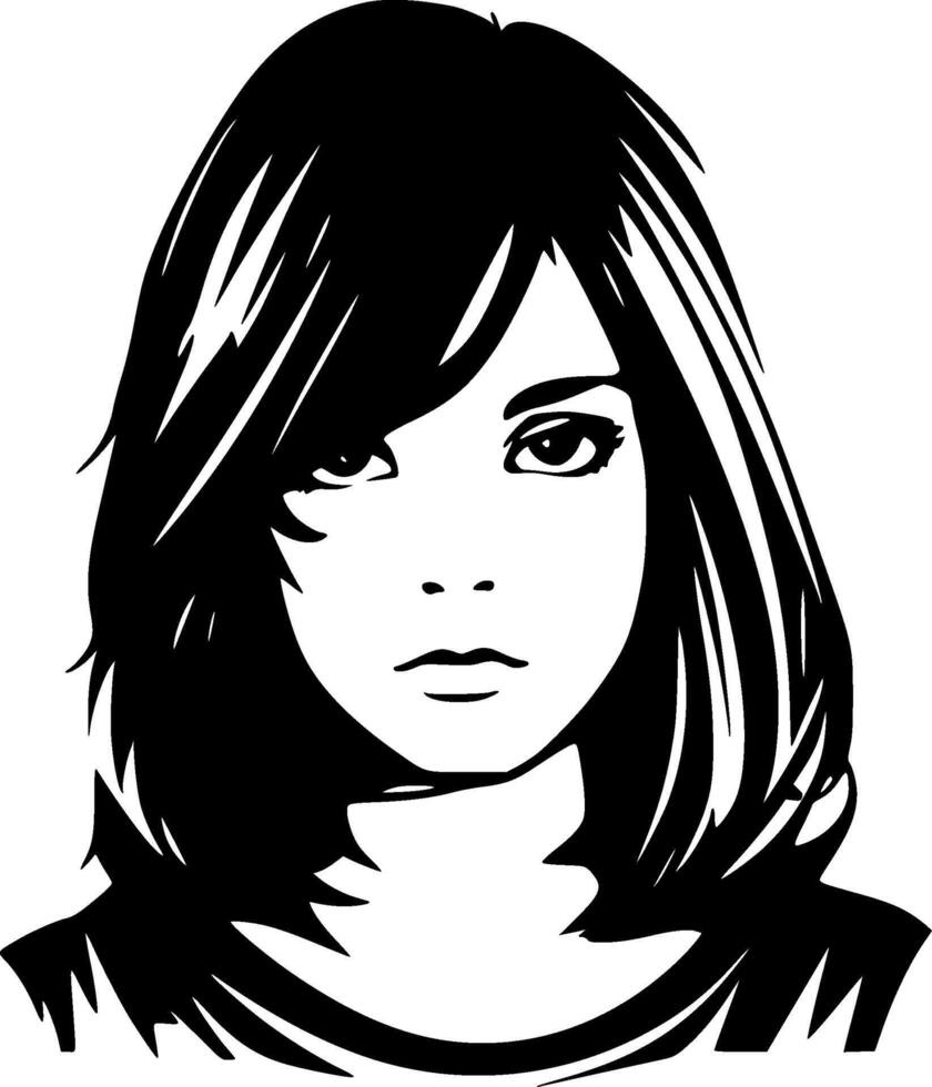 Girl - Black and White Isolated Icon - illustration vector