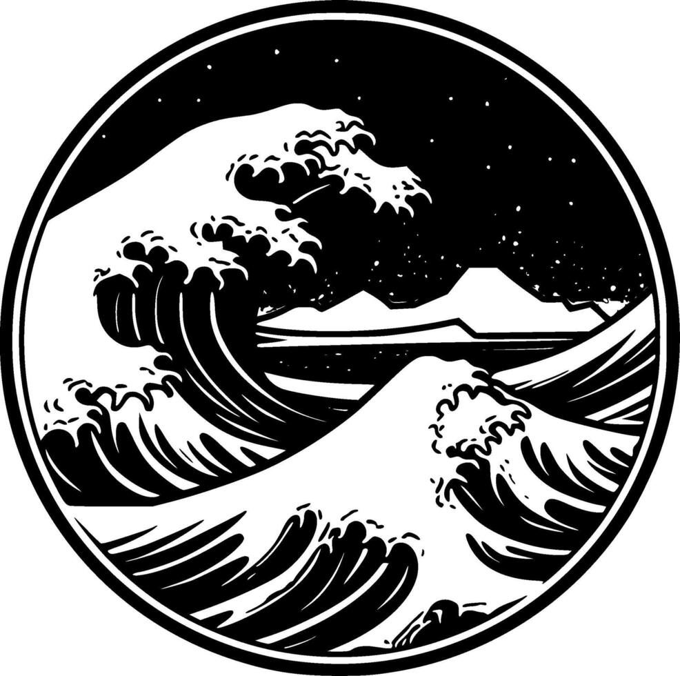 Ocean - Black and White Isolated Icon - illustration vector