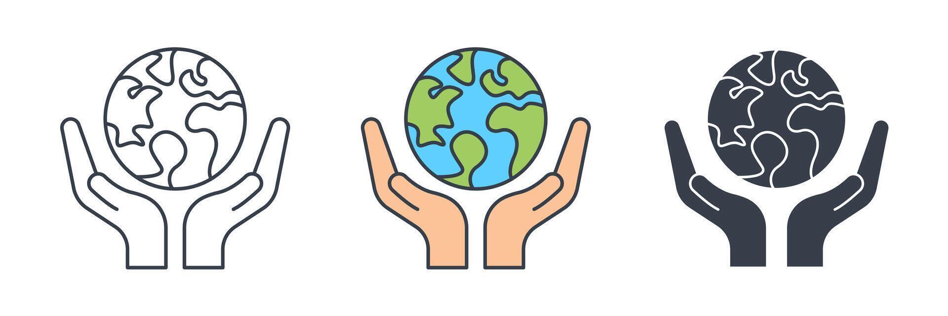 Earth in Hand icon symbol logo illustration isolated on white background vector