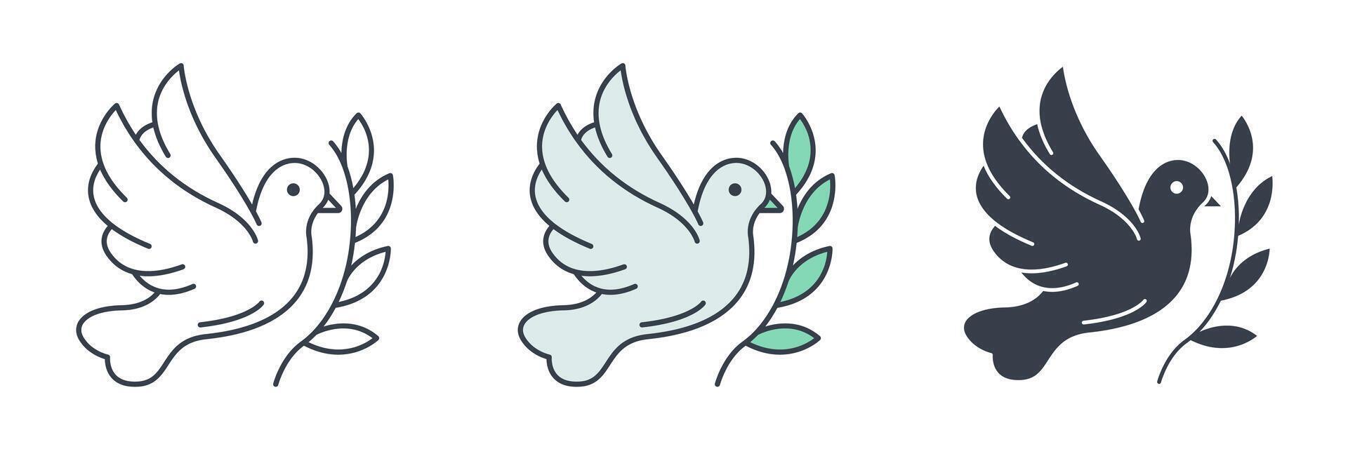 Dove with Olive Branch icon symbol logo illustration isolated on white background vector