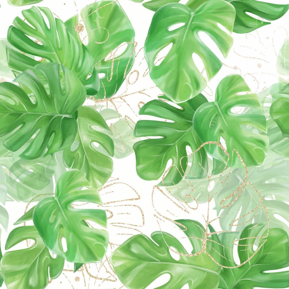 Seamless tropical pattern with monstera leaves. Watercolor drawing. Ideal for textiles, packaging, printing. vector