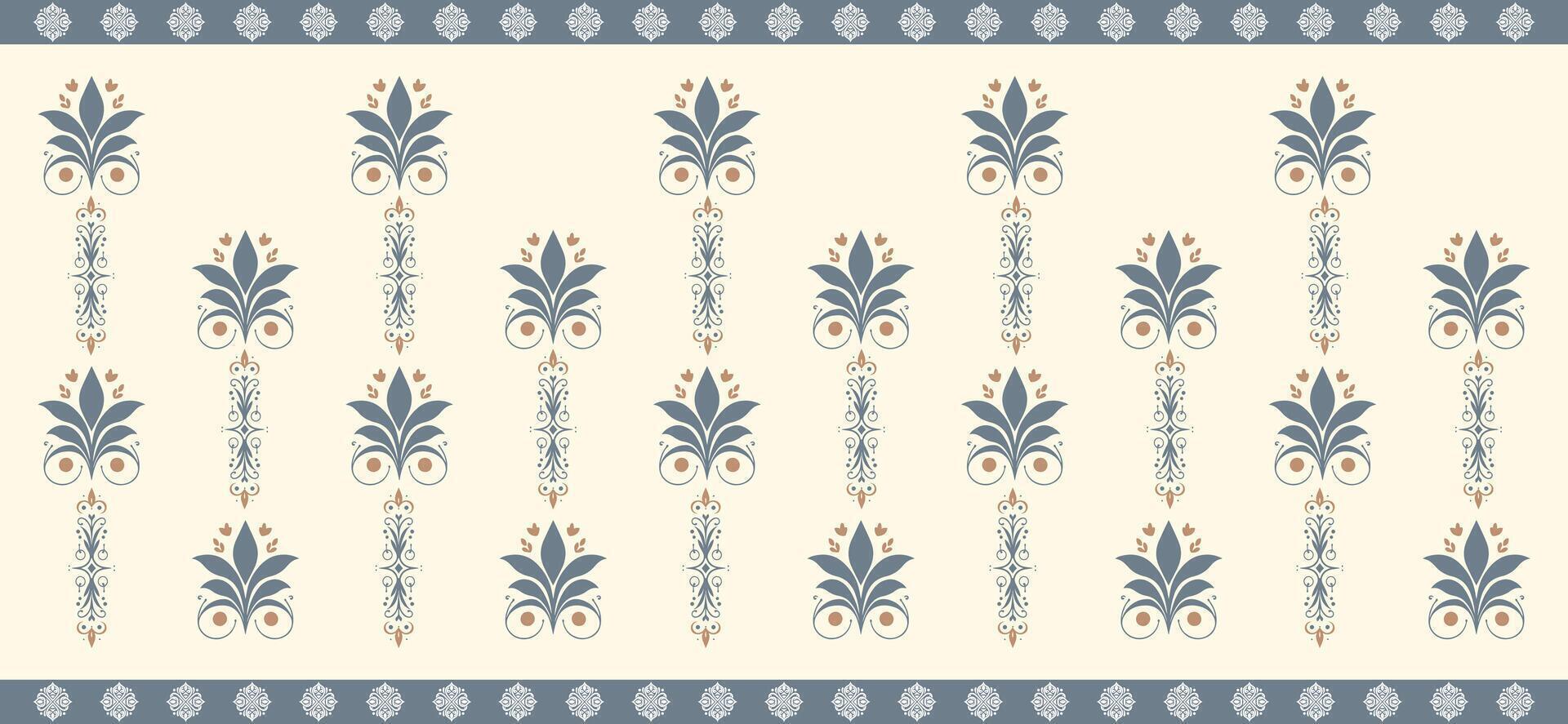 Beautiful Floral Fabric Border Design with Detailed Motifs and Decorative Elements for High-Quality Textiles and Craft Projects vector