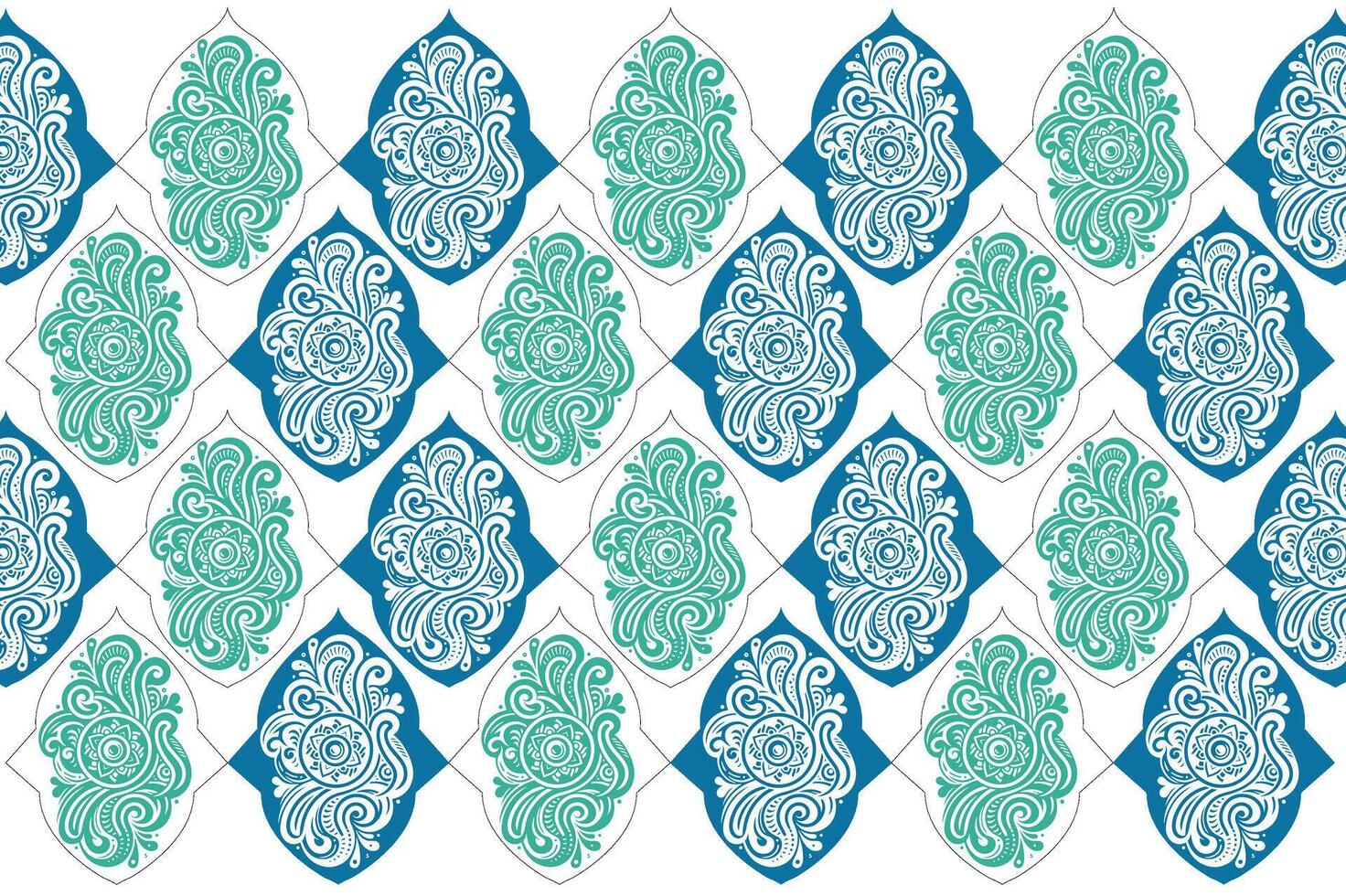 Decorative Floral Motif Pattern with Geometric Shapes and Detailed Ornaments for Elegant Fabric Designs and Creative Craft Projects vector