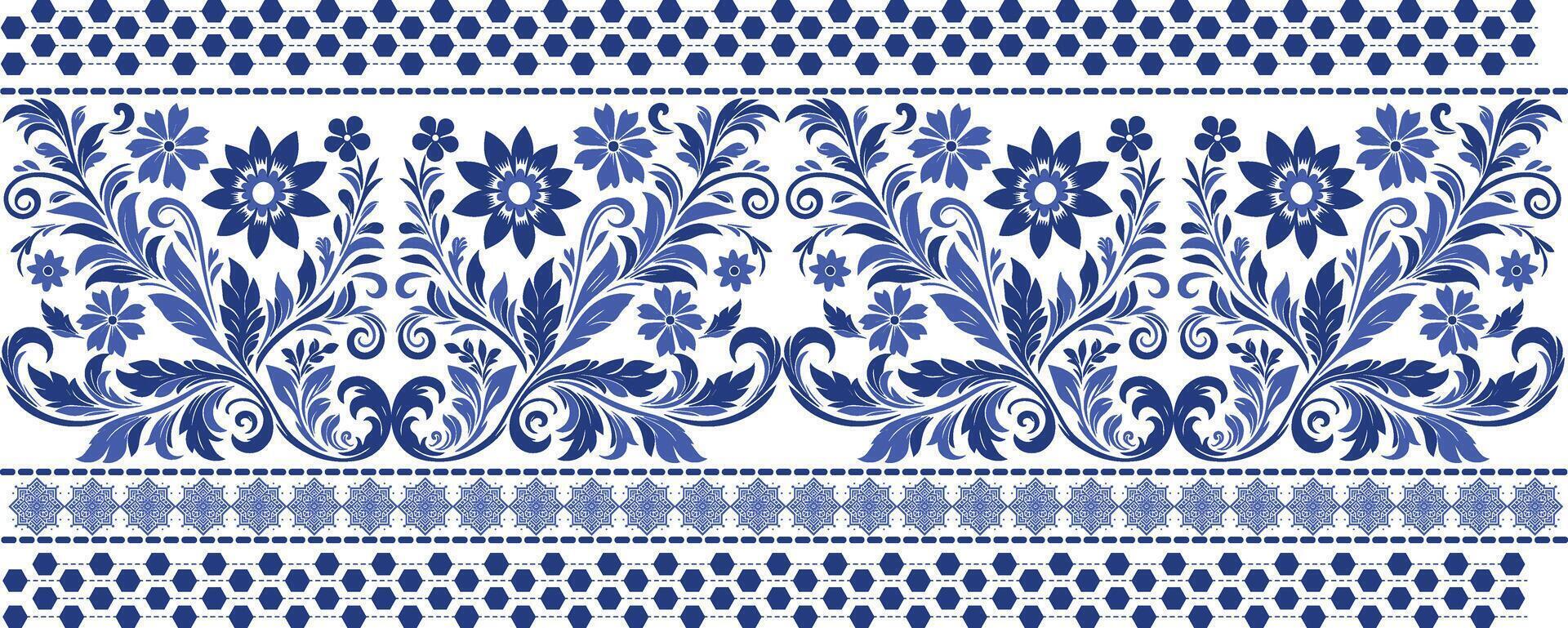 Elegant Floral Fabric Border Design with Intricate Patterns and Detailed Embellishments for Stylish Textiles and Home Furnishings vector