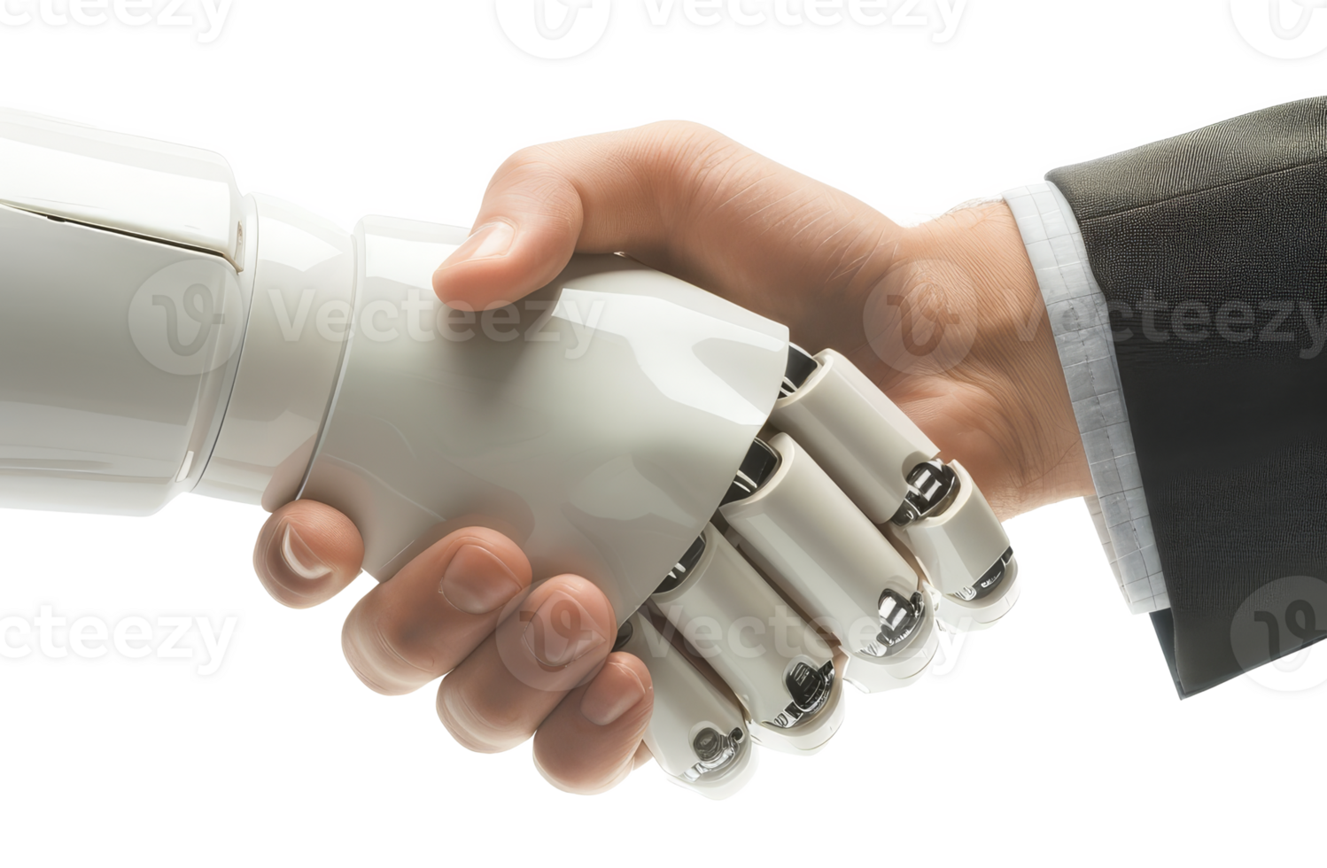 robot mechanical and human shakinghand isolated on transparent background png