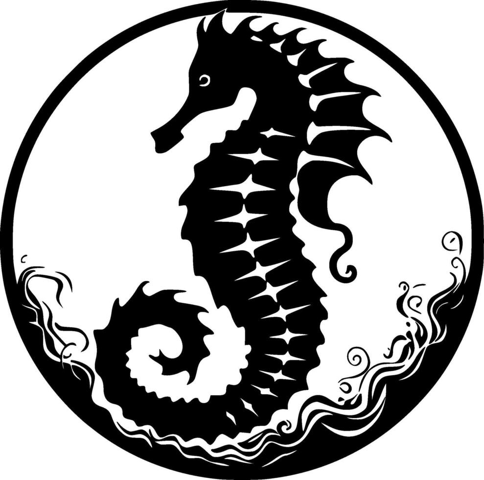 Seahorse - Black and White Isolated Icon - illustration vector