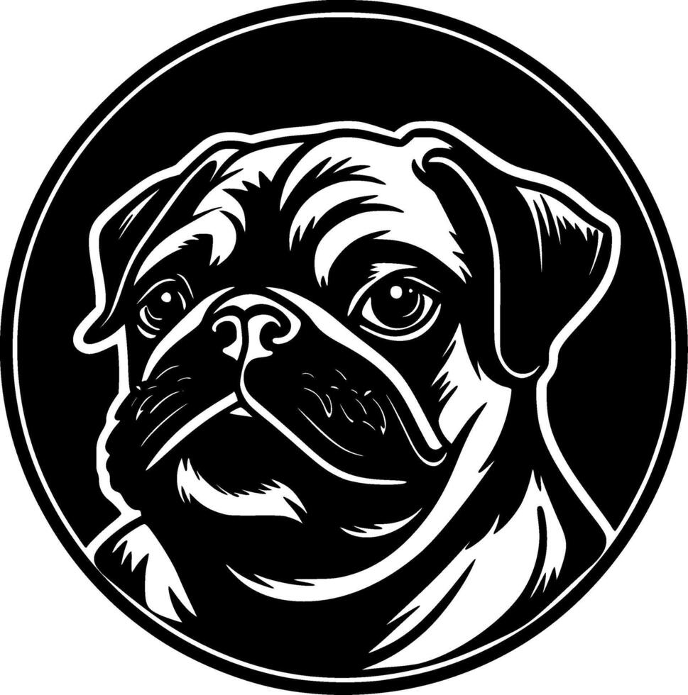 Pug, Black and White illustration vector