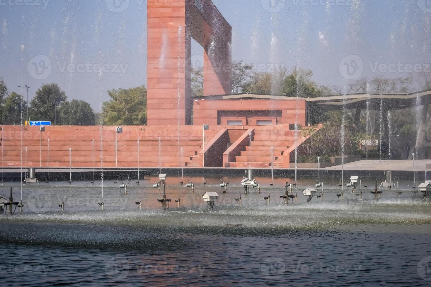 Fountain in the complex of Bharat Mandapam formally known as Pragati Maidan in Delhi India, working fountain in the Bharat Mandapam complex, water in the fountain, fountain in the Bharat Mandapam Park photo
