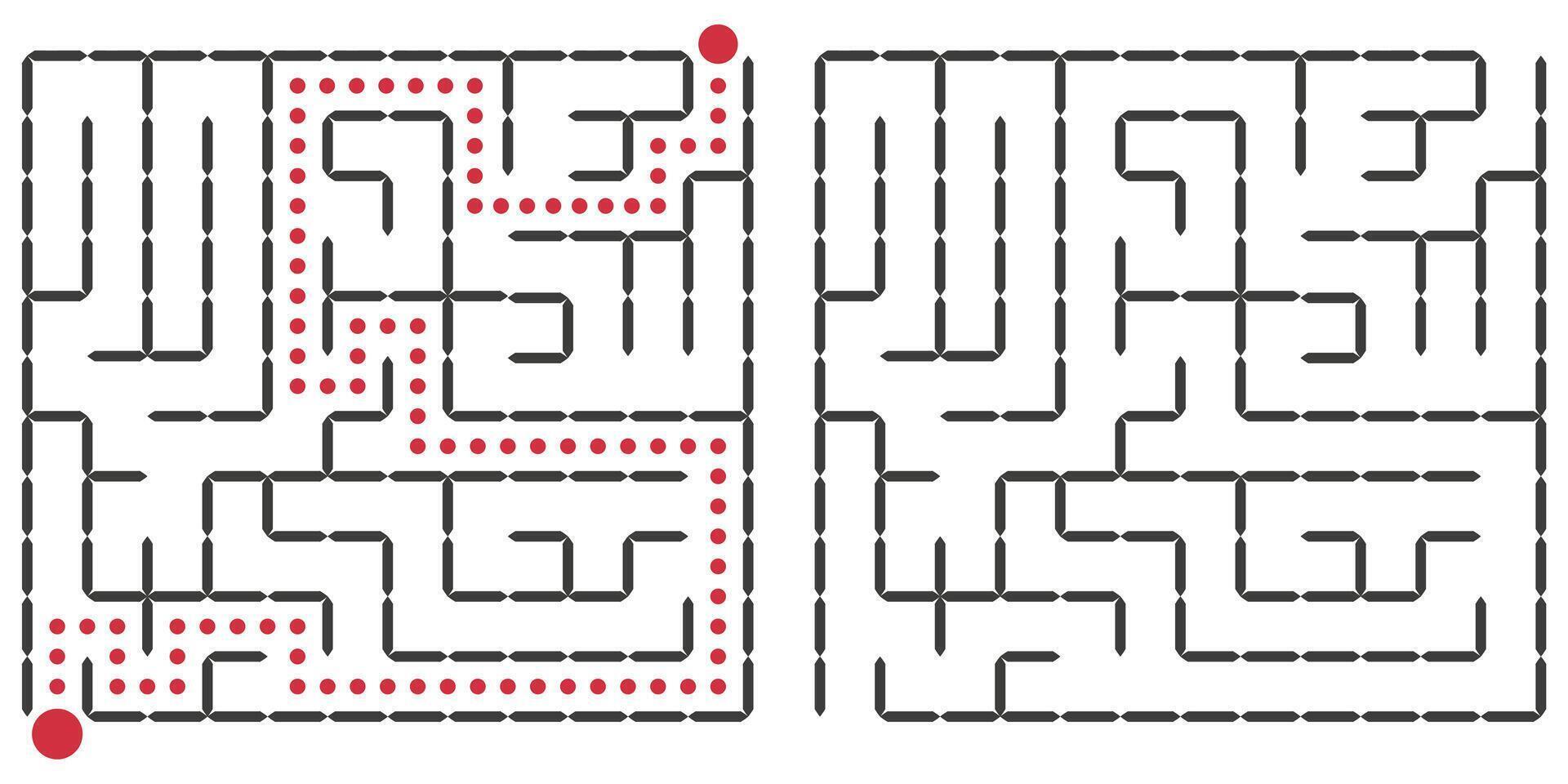 Find the way and the right solution to exit. Puzzle design. vector