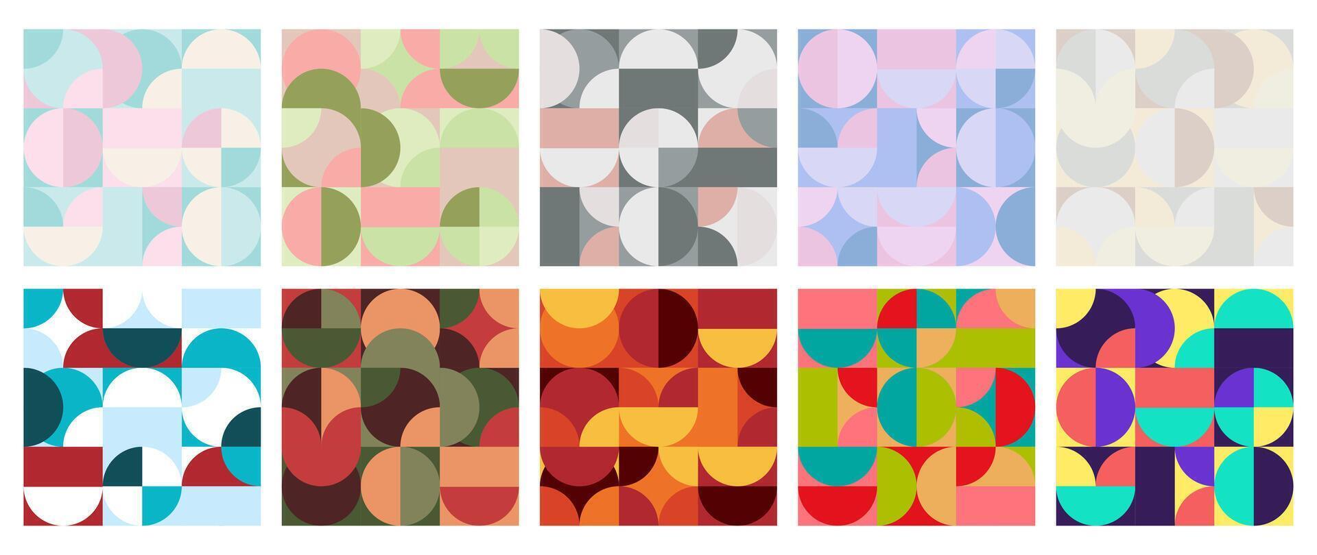 Set of geometric abstract posters with simple shape in color tones. vector
