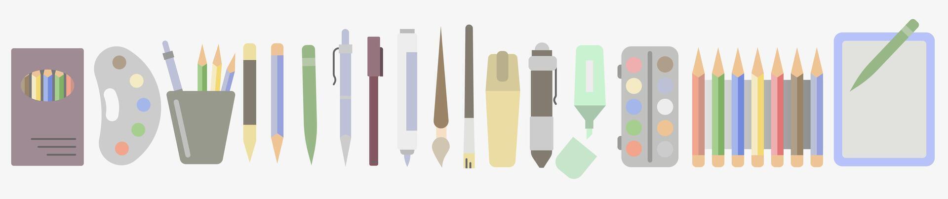 School supplies icons collection. Colored school icons. School education. vector