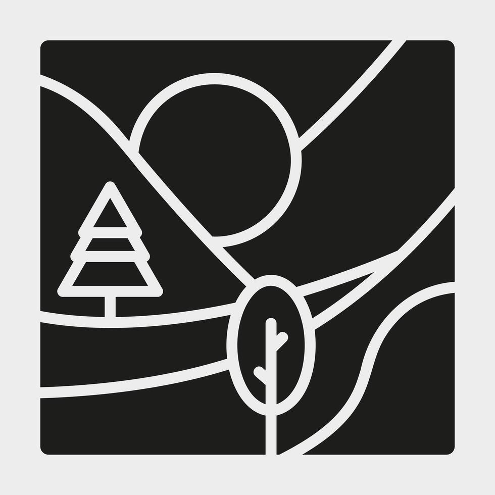 The sun over the river and mountains. Abstraction of a mountain landscape. The picture is completely dark. vector