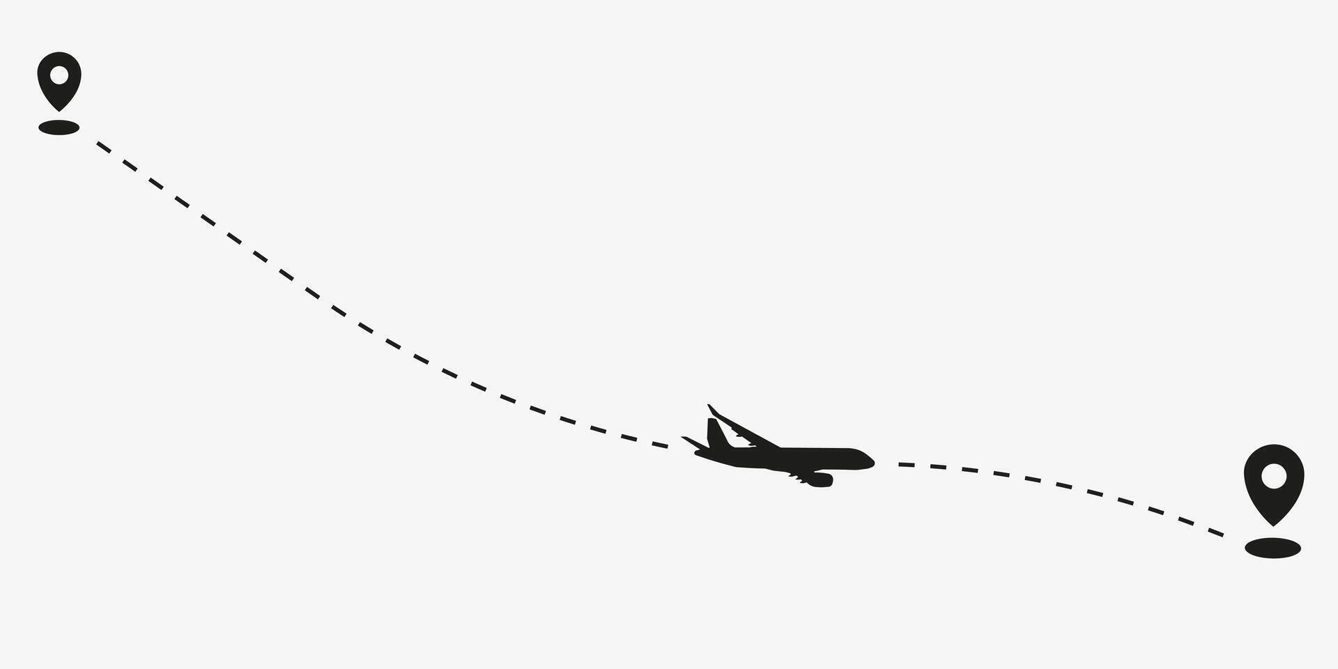Dashed flights from the starting point and along the trajectory to the end. vector