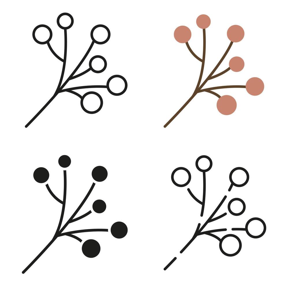 Autumn icons. Viburnum branch in different styles. Autumn in colours and lines. vector