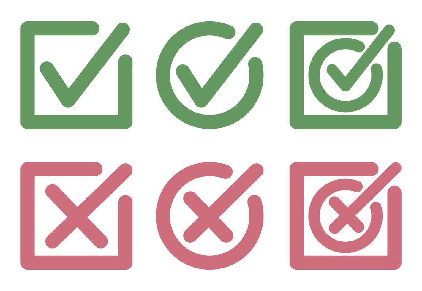 The marks are green and red in squares and circles. Yes or no, vote for and against. vector