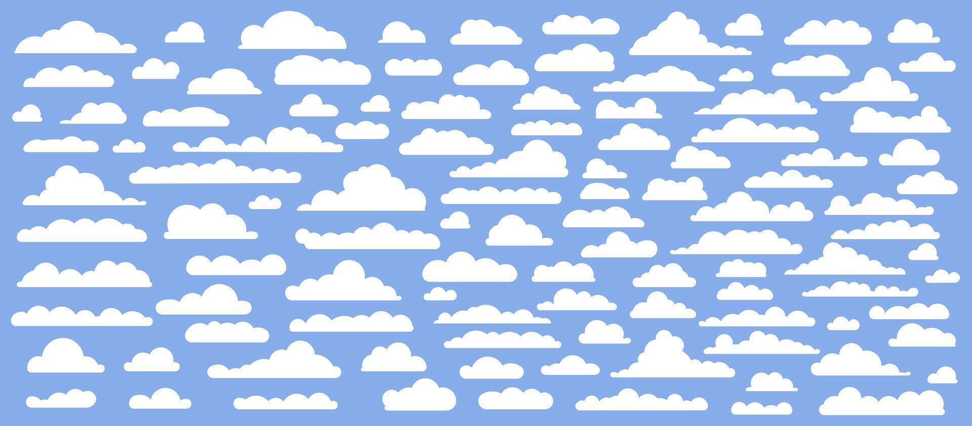 A lot of different white clouds. Sketches of clouds. vector