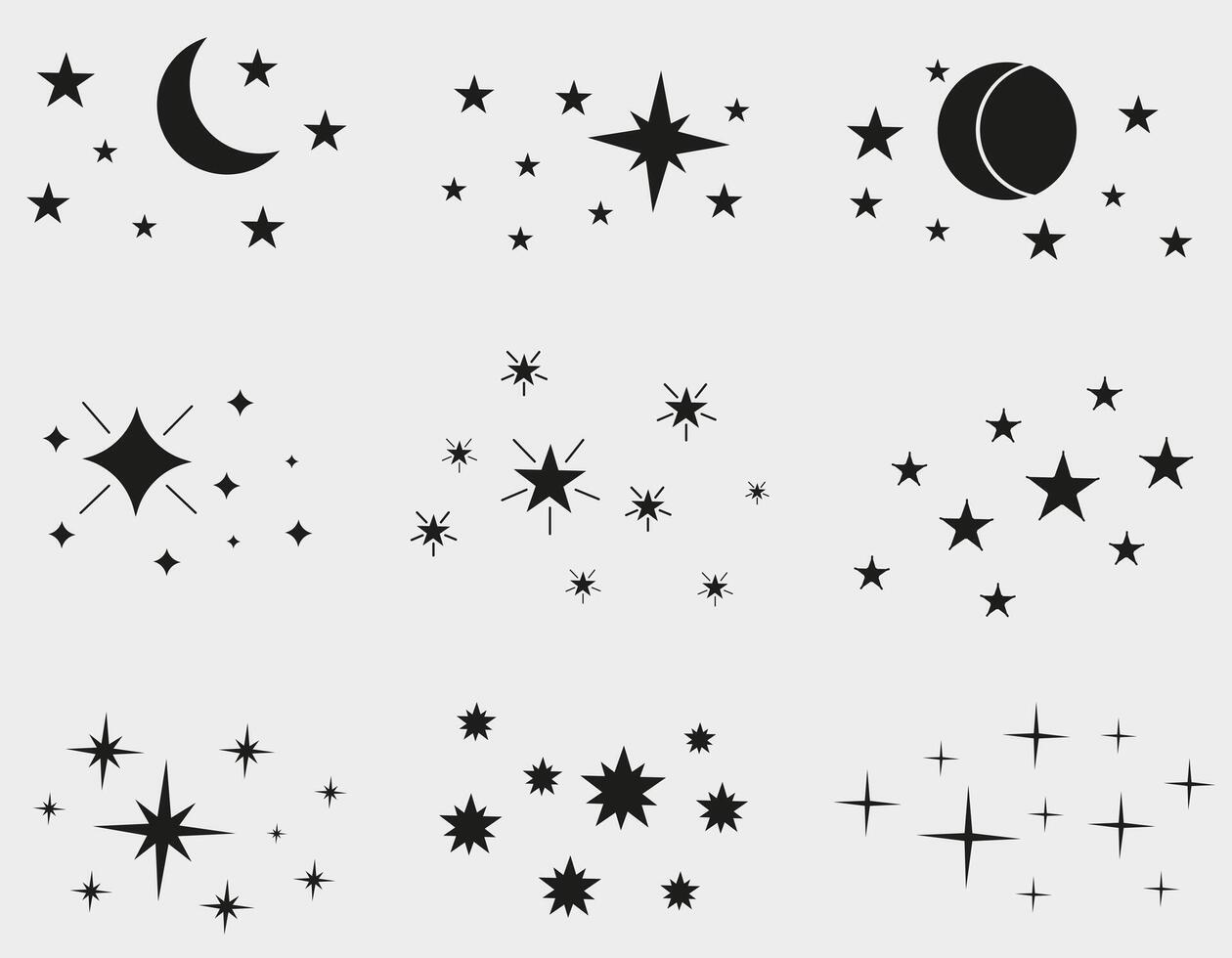 A set of stars in the sky on a white background. Dark stars. vector