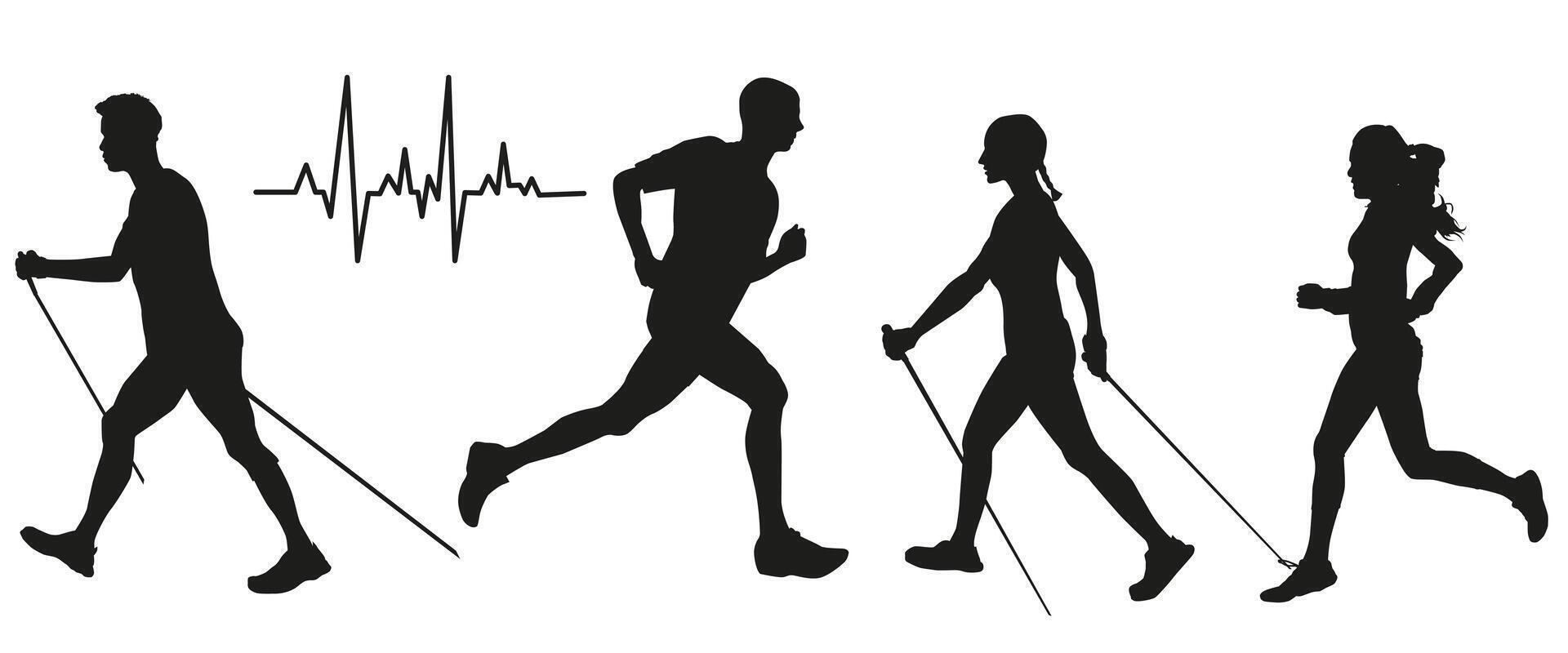 Silhouettes of people doing sports. A healthy lifestyle. vector