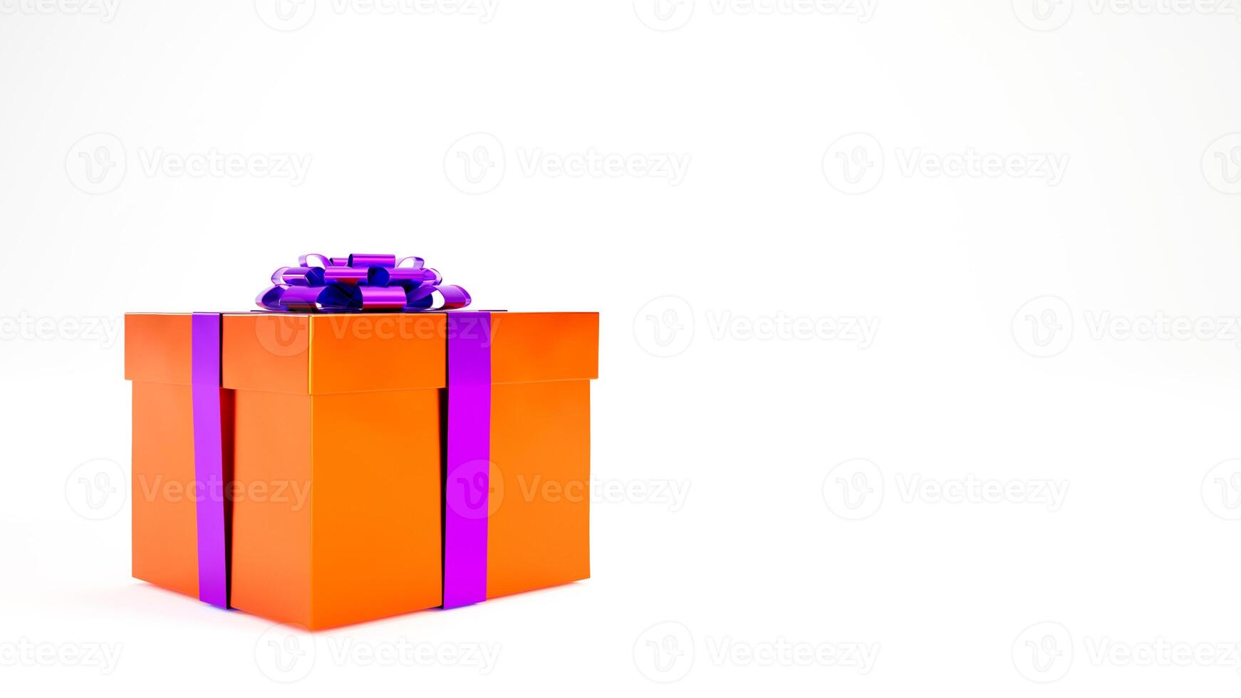 Halloween gift box with orange and purple colors on white background and copy space, 3D rendering photo