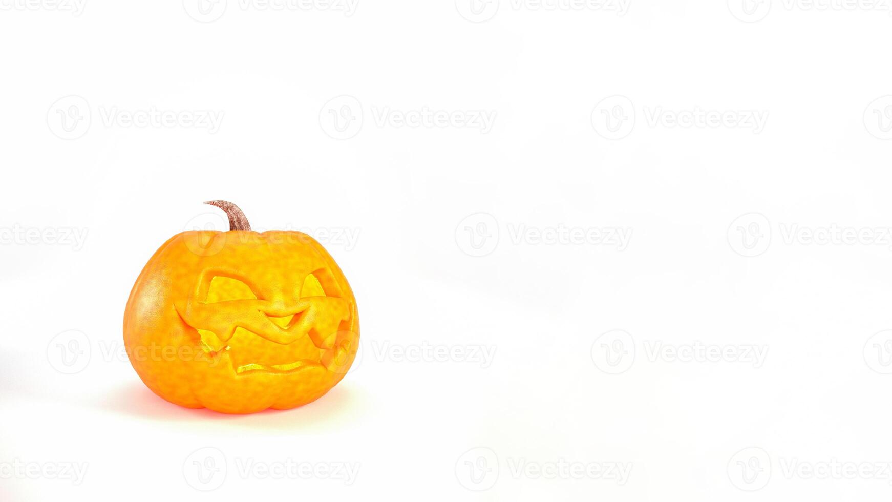 Halloween pumpkin smiles on white background with copy space. Jack o lantern background,3D rendering photo