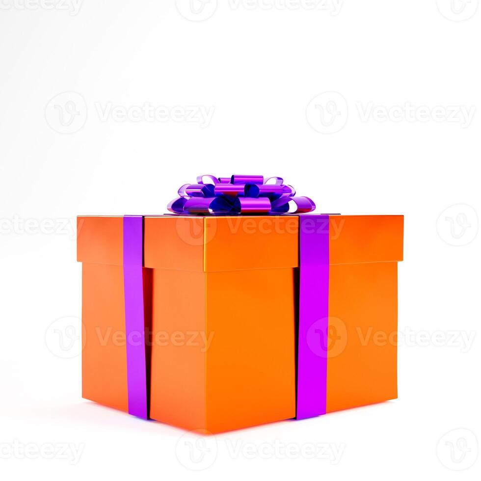 Halloween gift box with orange and purple colors on white background and copy space, 3D rendering photo