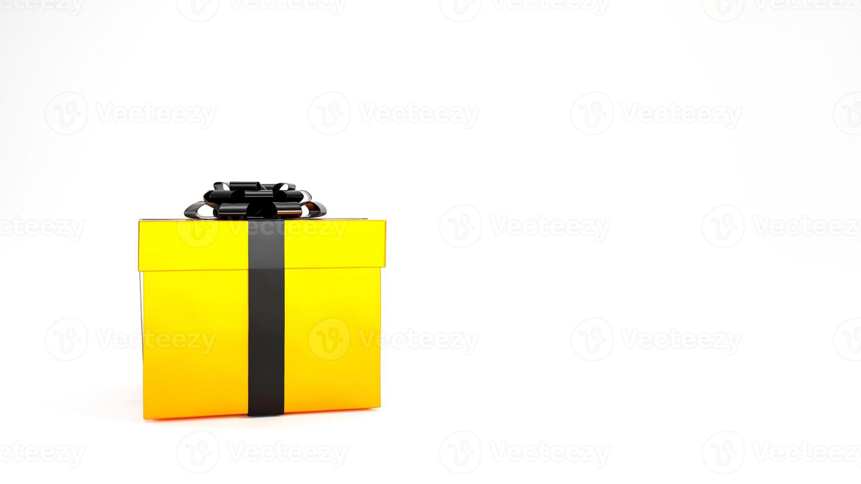 Halloween gift box with yellow and black colors on white background and copy space, 3D rendering. photo