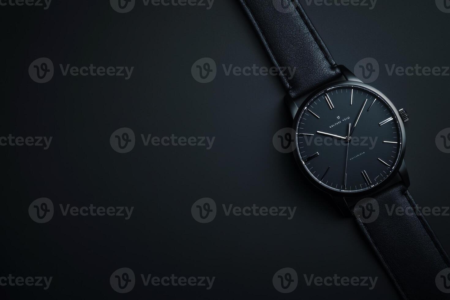 A sleek black wristwatch on a dark surface at dusk photo