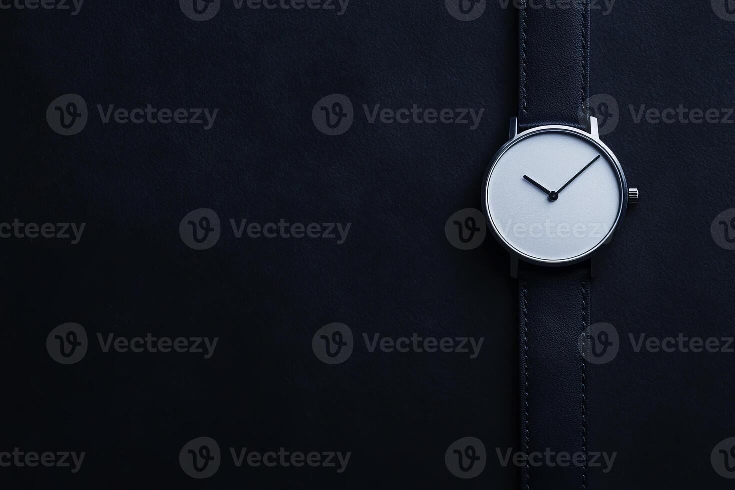 Sleek wristwatch resting on a dark leather surface photo