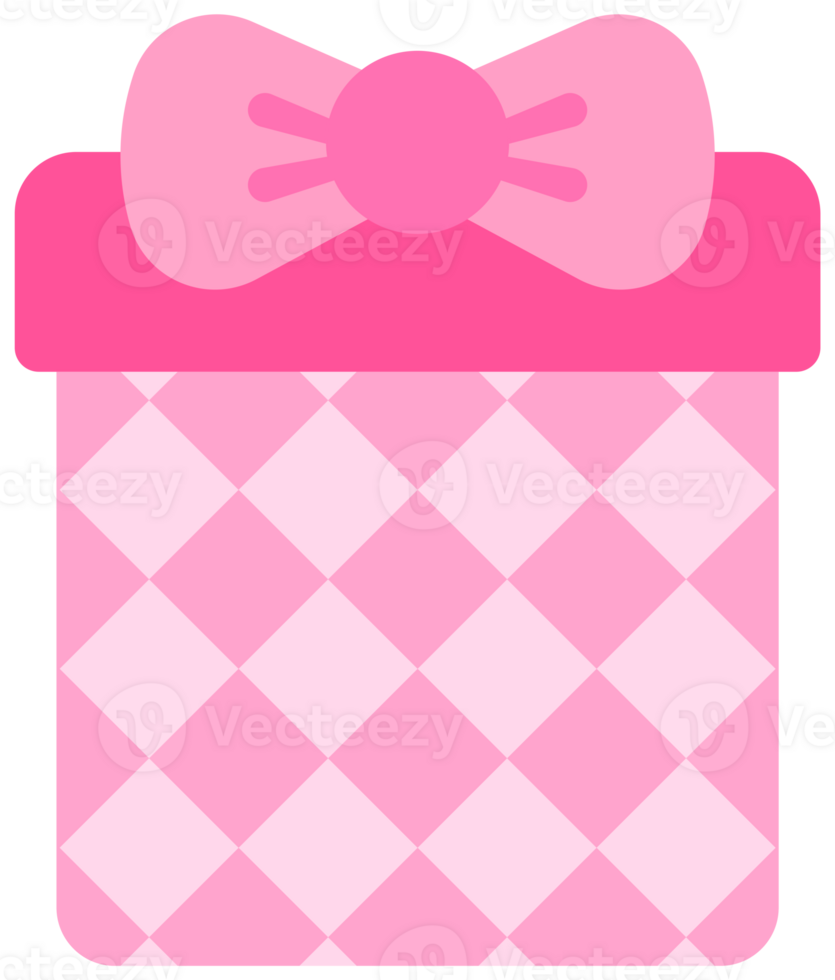 Kids hand drawn Birthday party cute pink gift box with ribbon bow png
