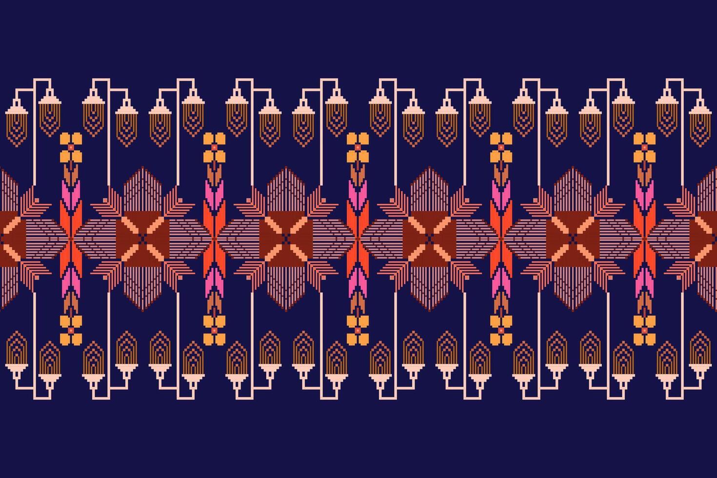 Geometric floral pattern background.flower ethnic pixel pattern. vector