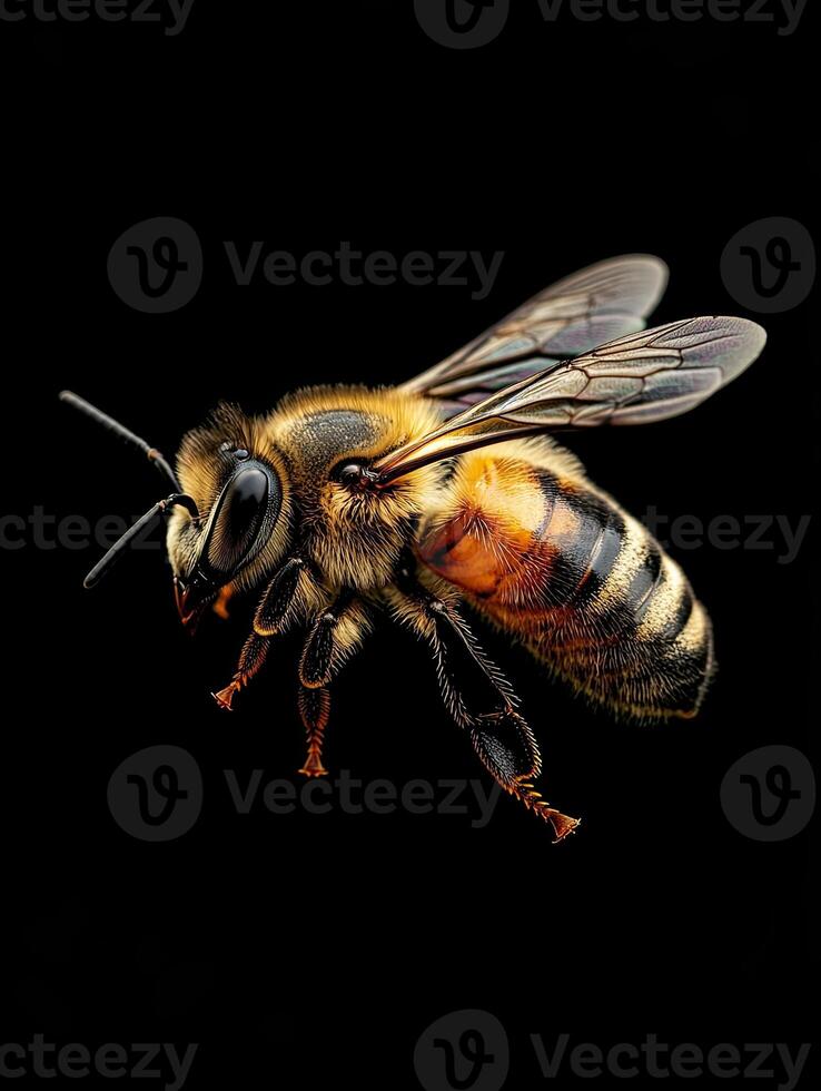 Bee isolated on black background photo