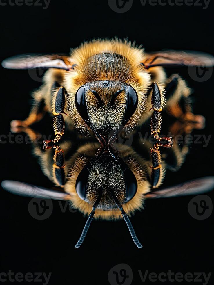 Bee isolated on black background photo