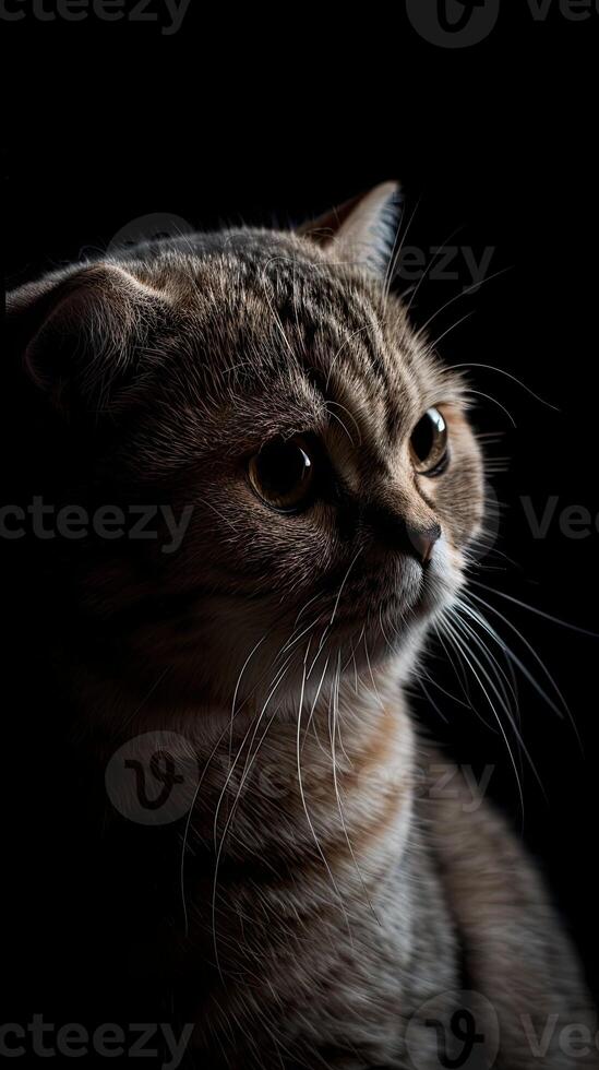 scottish fold cat isolated on black background photo