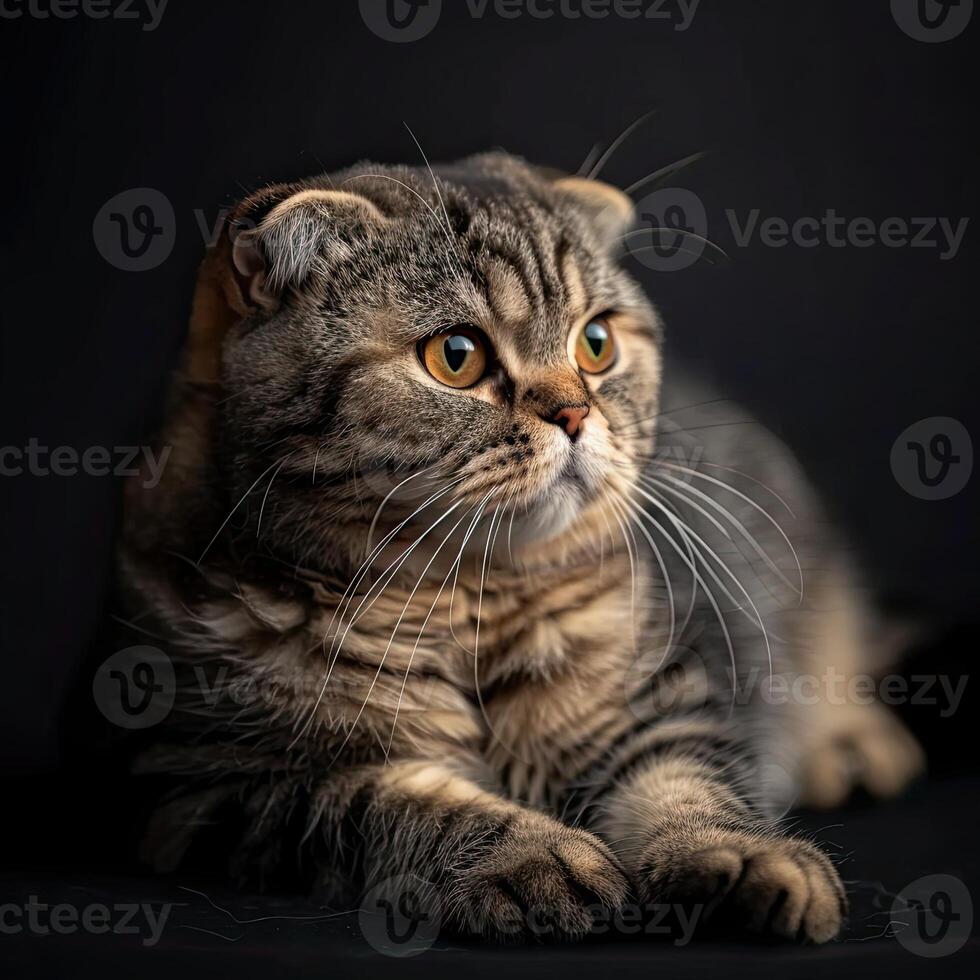 scottish fold cat isolated on black background photo