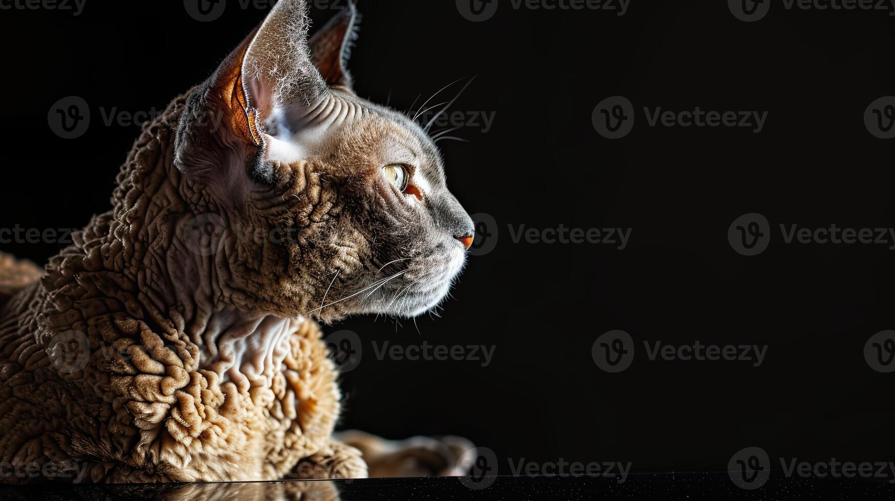 devon rex cat isolated on black background photo