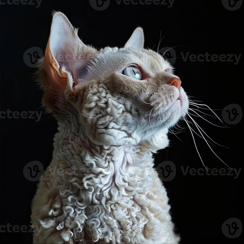 devon rex cat isolated on black background photo