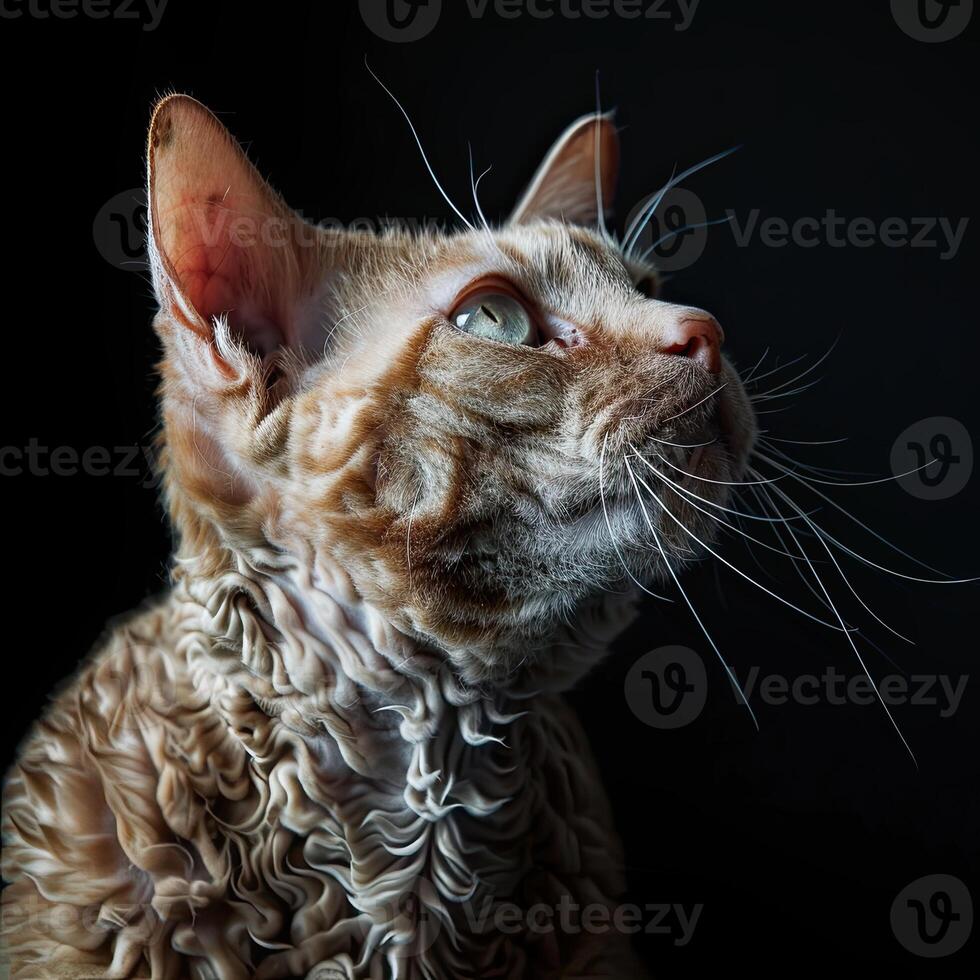 devon rex cat isolated on black background photo