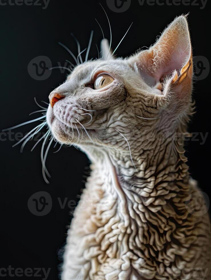 devon rex cat isolated on black background photo