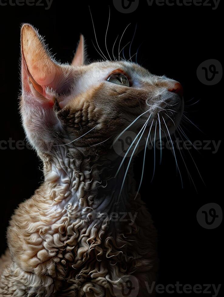 devon rex cat isolated on black background photo