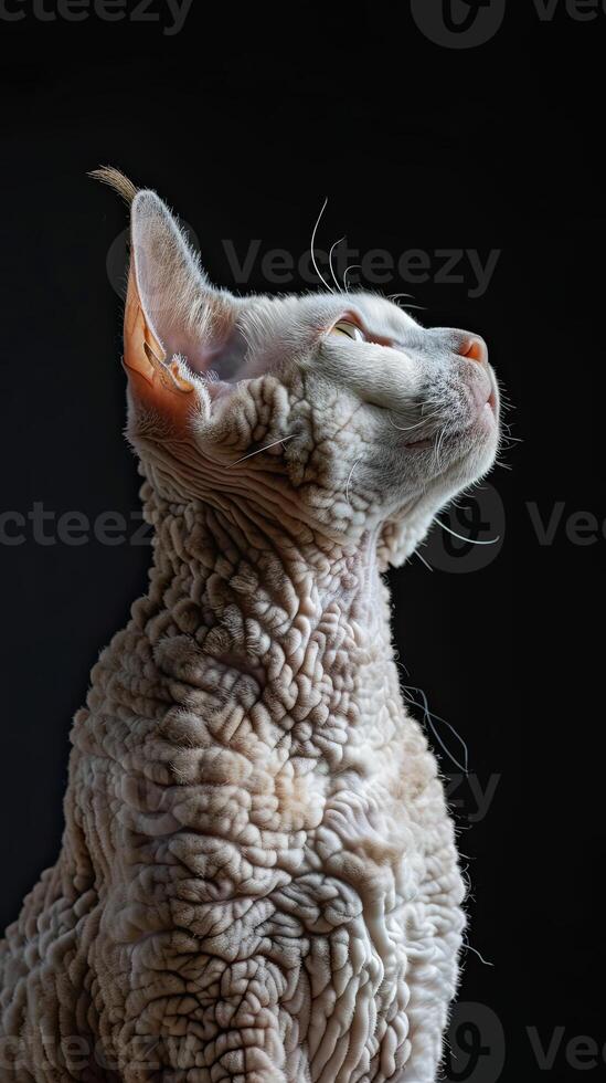 devon rex cat isolated on black background photo