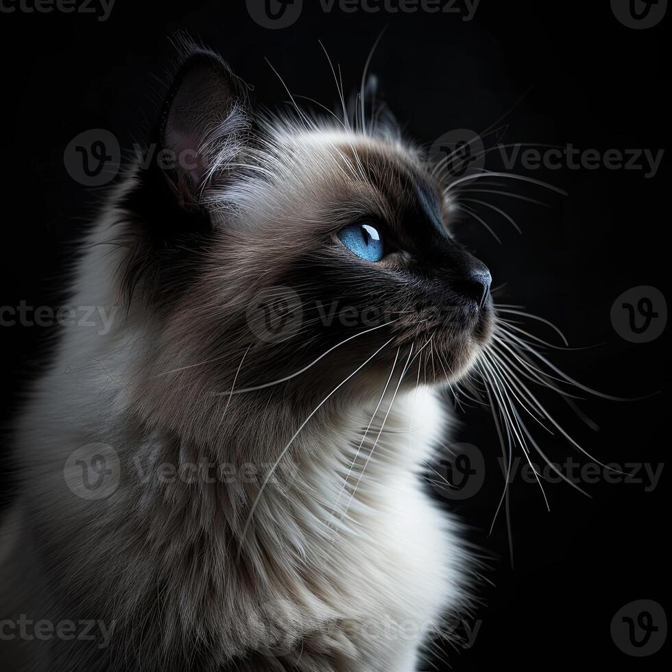 birman cat isolated on black background photo